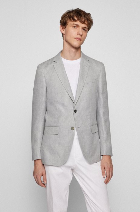 Slim-fit jacket in a micro-patterned linen blend, Grey