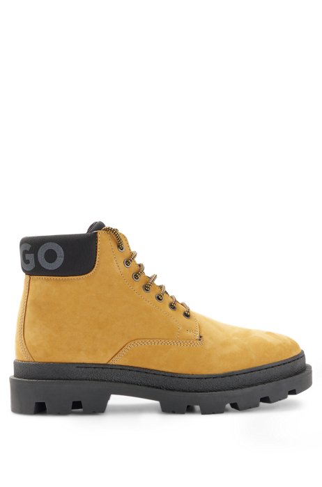 Nubuck-leather half boots with branded collar, Yellow