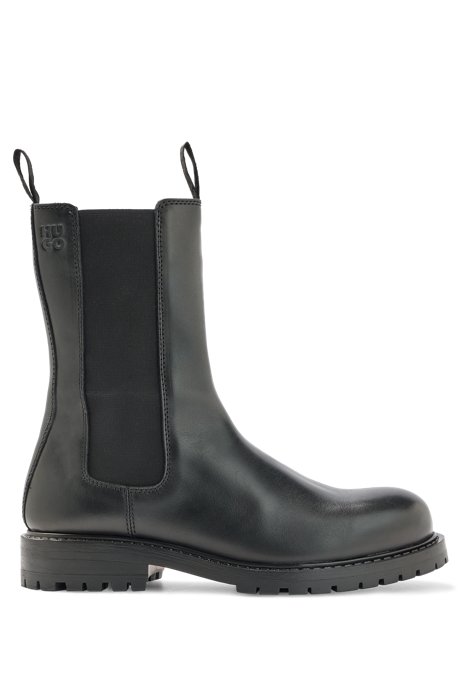 Calf-length Chelsea boots in polished leather, Black