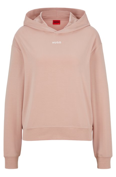 Relaxed-fit hoodie in soft-brushed jersey with logo, light pink