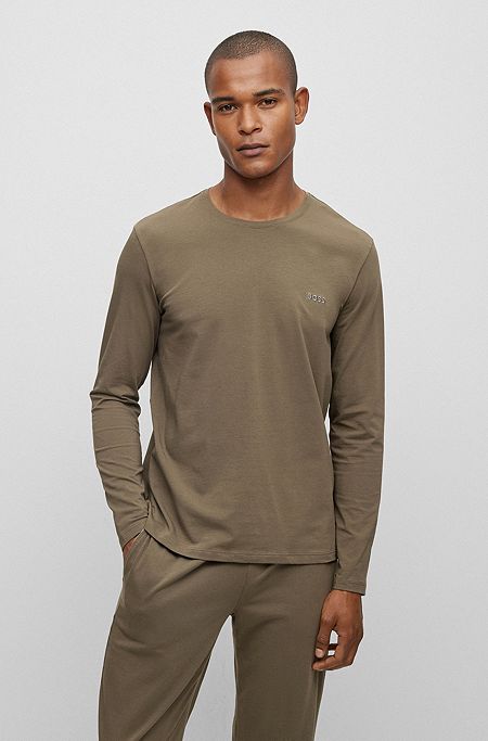 Logo-embroidered loungewear T-shirt in stretch-cotton jersey, Khaki