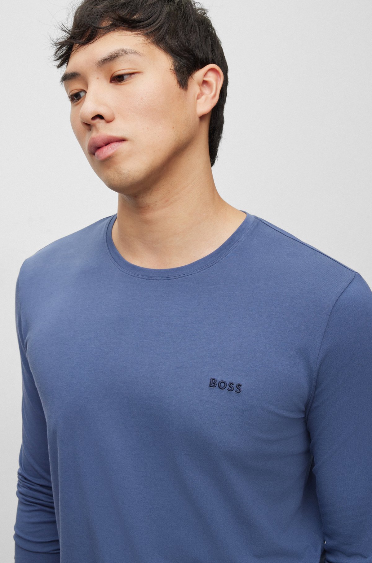 BOSS - Loungewear-Shirt aus elastischem Baumwoll-Jersey mit Logo-Stickerei