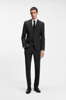 Pantaloni regular fit in lana elasticizzata, Grigio scuro