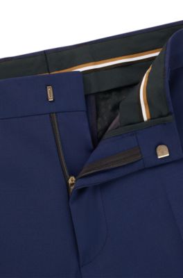 스트레치 울 레귤러 핏 팬츠, 블루