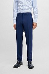 Pantalones regular fit en lana virgen elástica, Azul