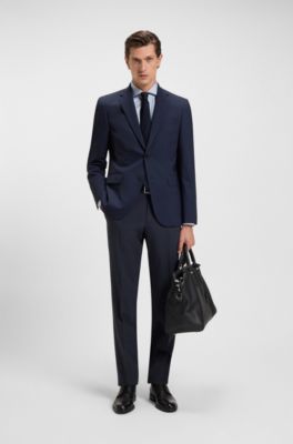 Pantaloni regular fit in lana elasticizzata, Blu scuro