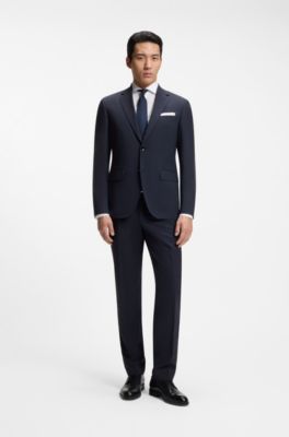 Pantaloni regular fit in lana elasticizzata, Blu scuro