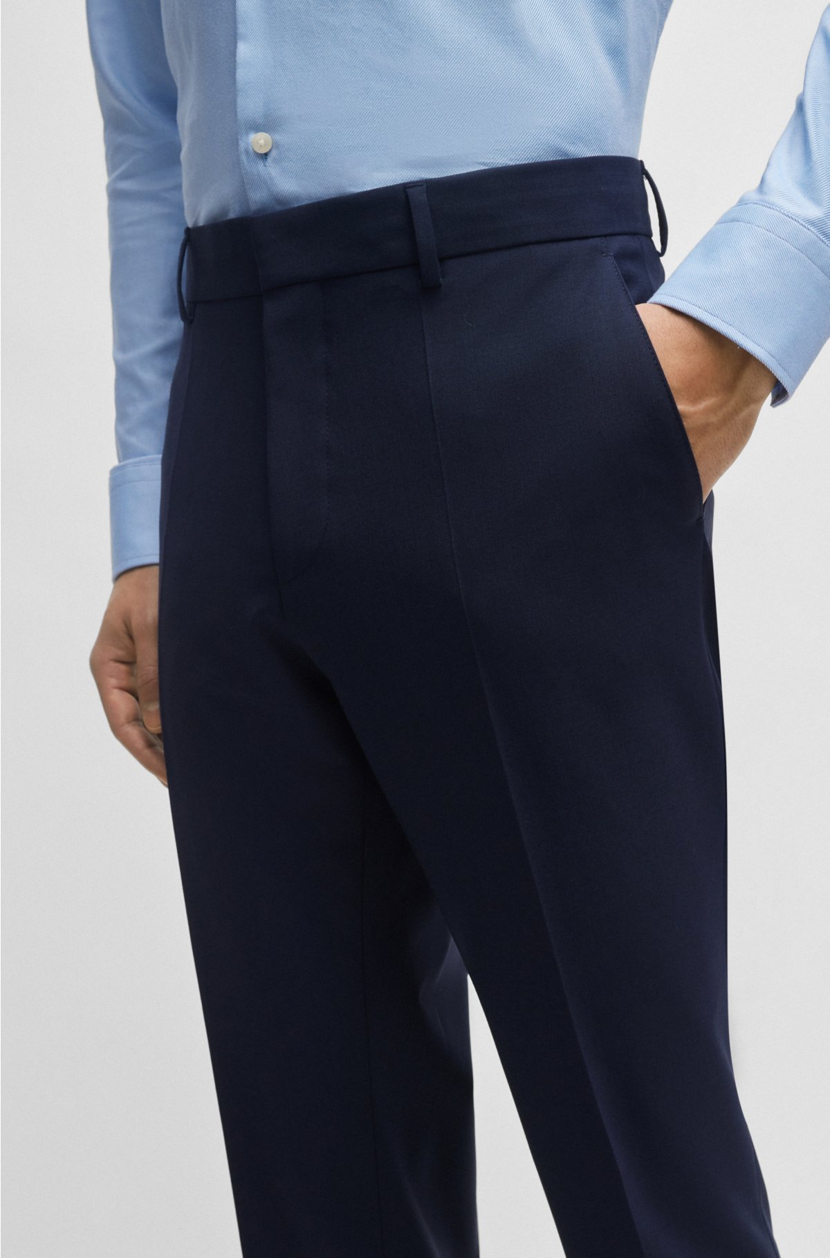 Regular-fit trousers in stretch virgin wool, Dark Blue
