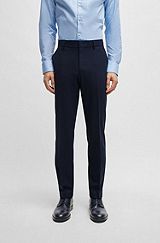 Pantalones regular fit en lana virgen elástica, Azul oscuro