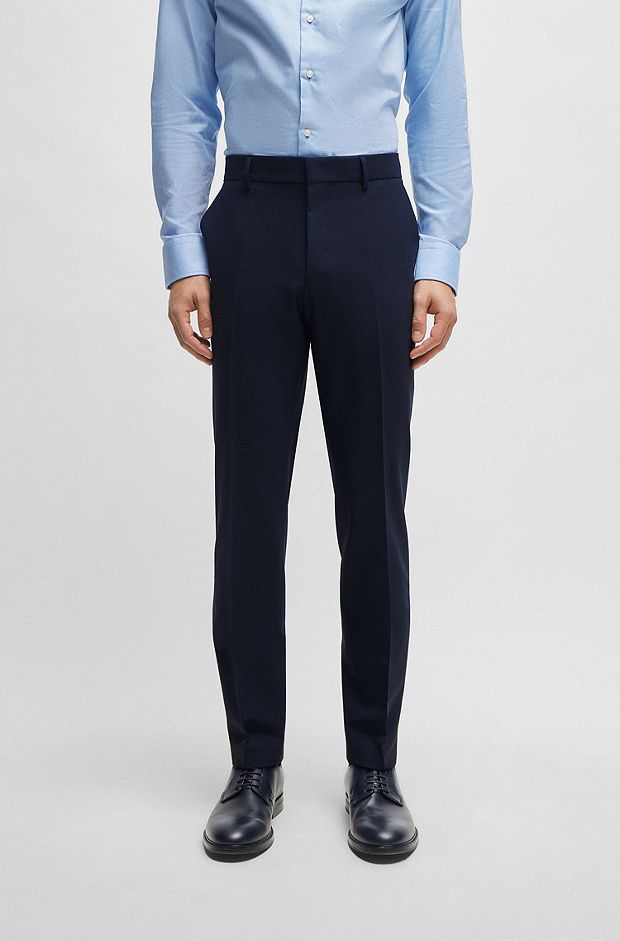 Pantaloni regular fit in lana vergine elasticizzata, Blu scuro