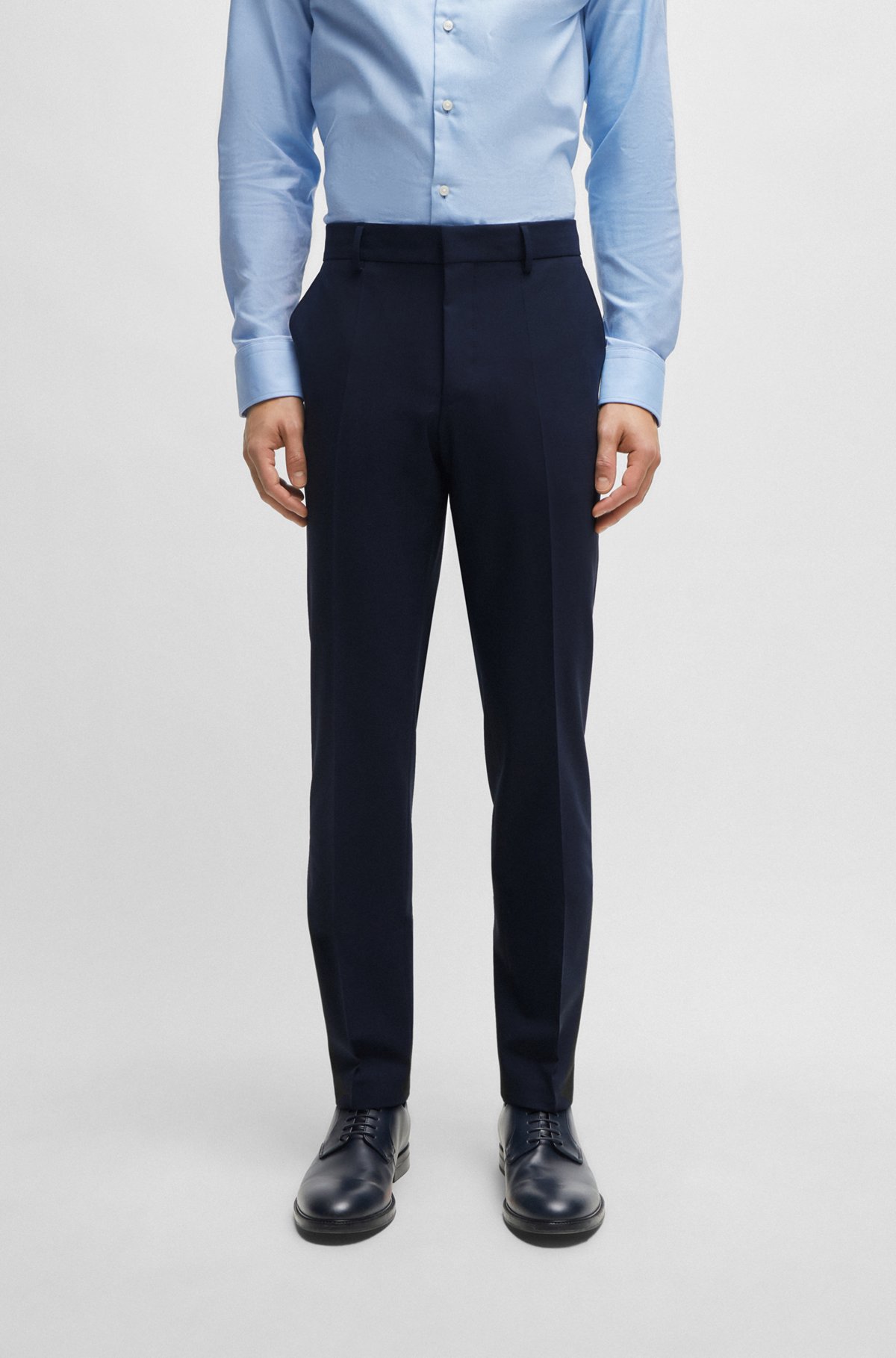 Regular-fit broek van scheerwol met stretch, Donkerblauw