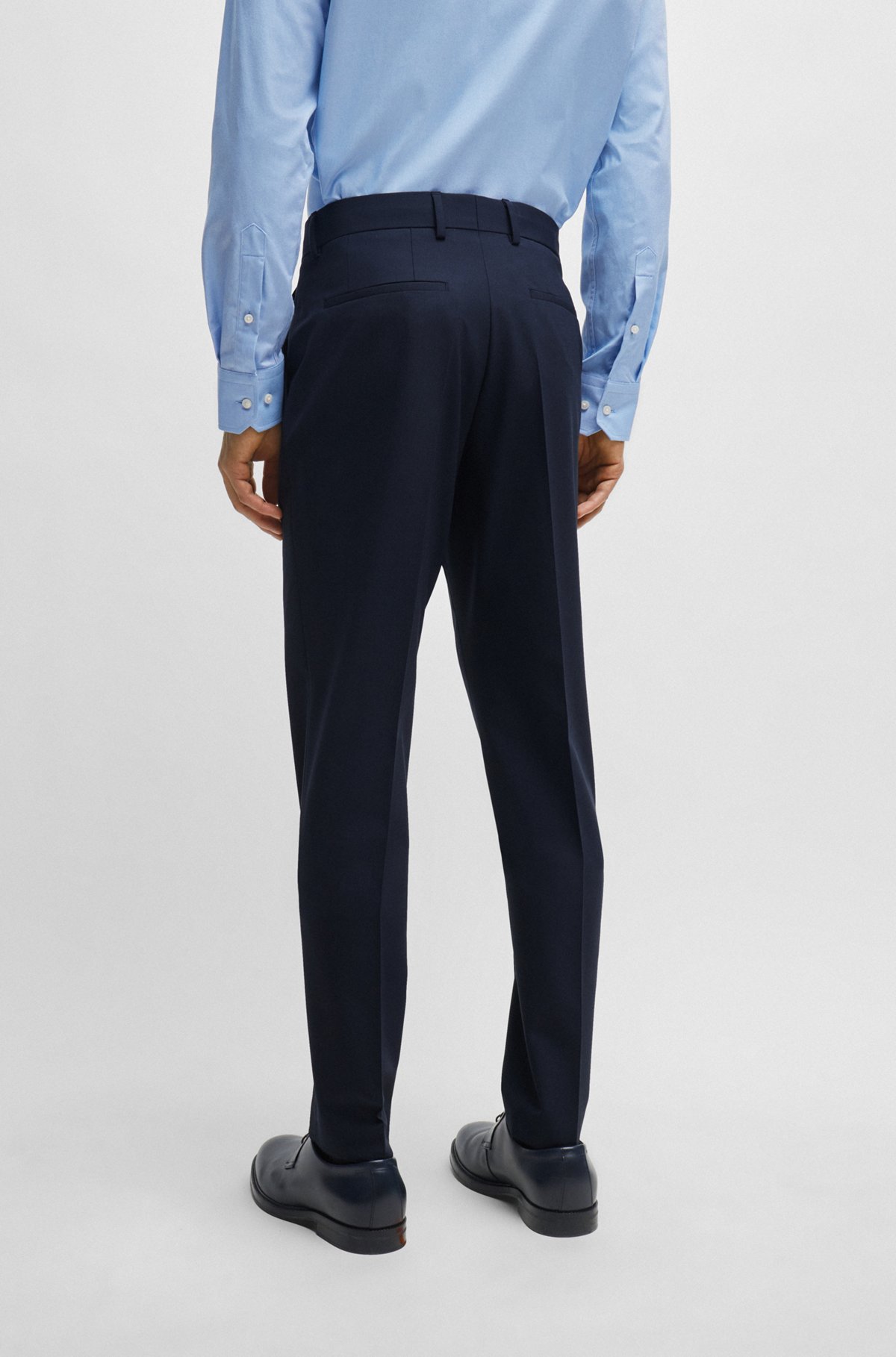 Regular-fit broek van scheerwol met stretch, Donkerblauw