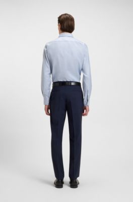 Pantaloni regular fit in lana elasticizzata, Blu scuro