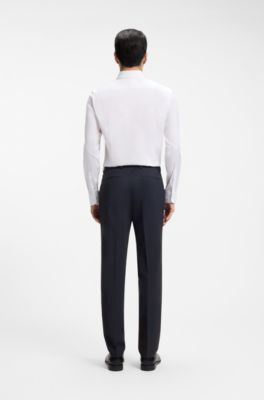 Pantaloni regular fit in lana elasticizzata, Blu scuro