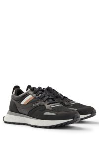 Mixed-material trainers with signature stripe, Black