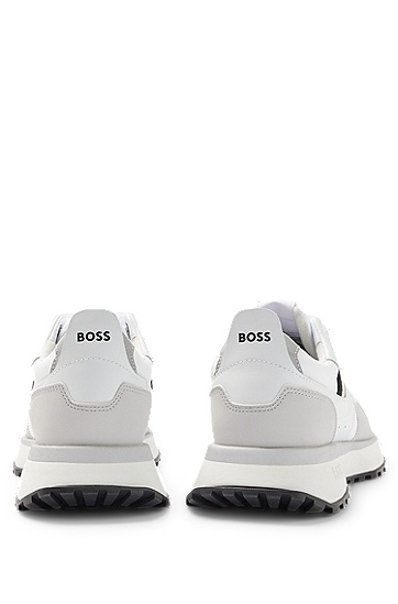 BOSS 博斯经典条纹混合材质运动鞋,  100_White