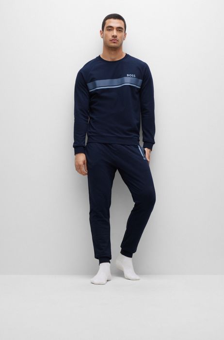 Pantaloni della tuta in terry di cotone con righe e logo HUGO BOSS Uomo Abbigliamento Abbigliamento per la notte Loungewear 