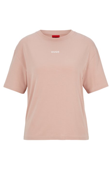 Домашняя футболка из эластичного хлопка с контрастным логотипом, светло-розовый