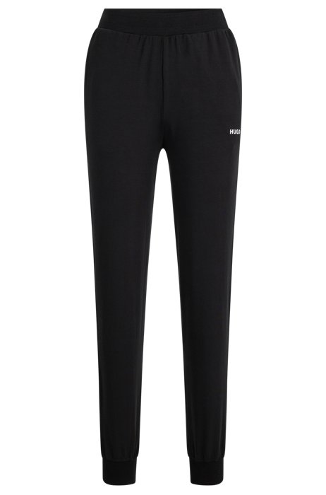 Cuffed tracksuit bottoms in brushed jersey with logo, Black
