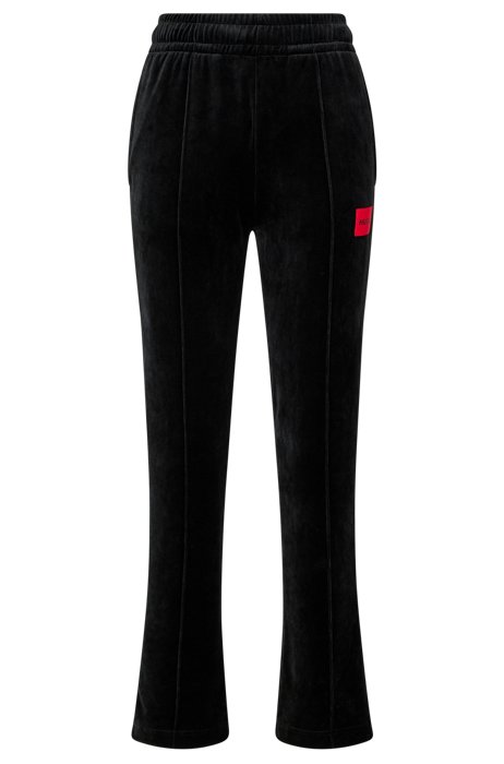 Спортивные брюки из бархата с красным ярлыком с логотипом, Черный
