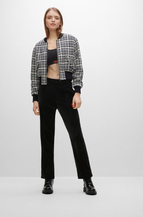 Pantalones de chándal de terciopelo con etiqueta roja con logo