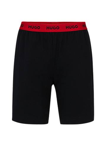 Stretch-cotton pyjama shorts with branded waistband, Hugo boss