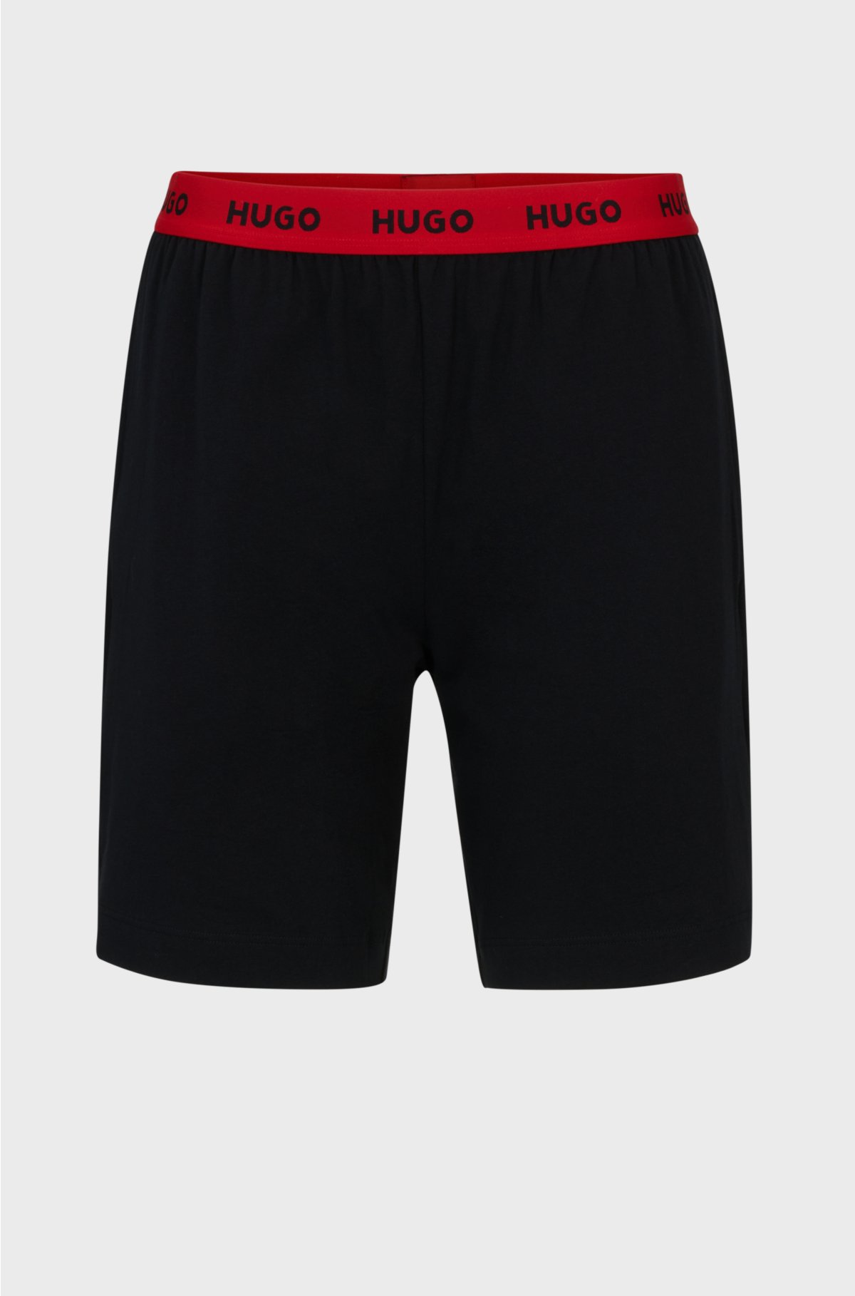 Stretch-cotton pyjama shorts with branded waistband, Black