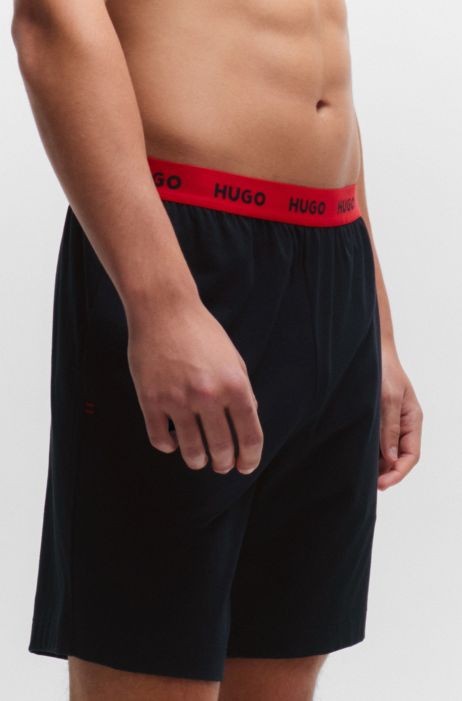 HUGOHUGO Hommes Linked Short Pant Short de Pyjama en Coton Stretch avec Taille à Logo Marque  