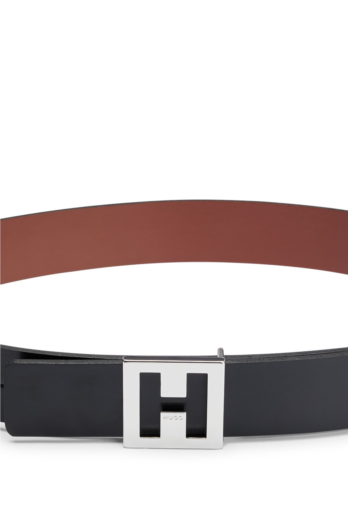 Reversible belt in Italian leather with signature buckle, Black