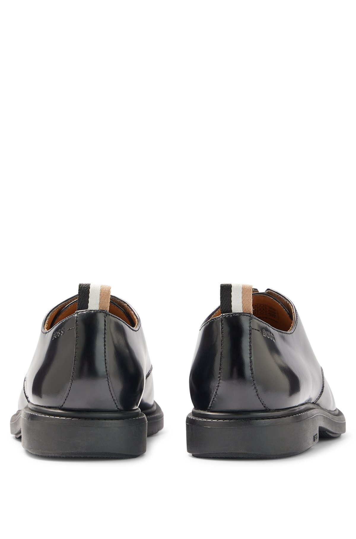 Derby shoes in brush-off leather with logo details, Black