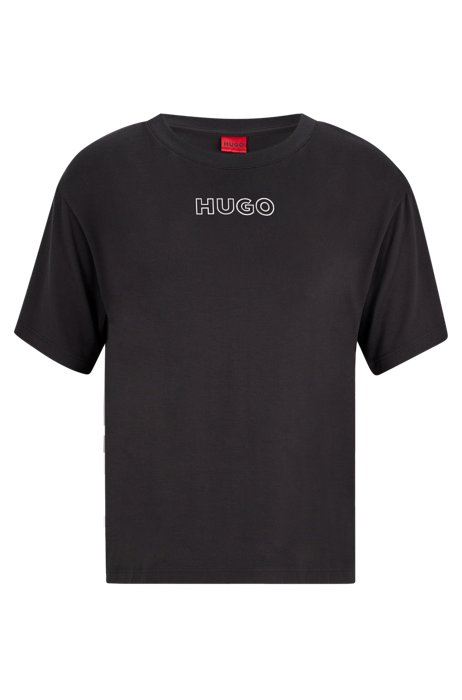 Пижамная футболка свободного кроя с принтованным логотипом, Черный