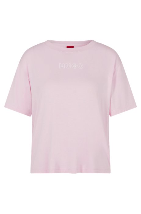 Relaxed-fit pyjama T-shirt with logo print, light pink