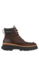 Nubuck-leather boots with monogrammed trim, Dark Brown