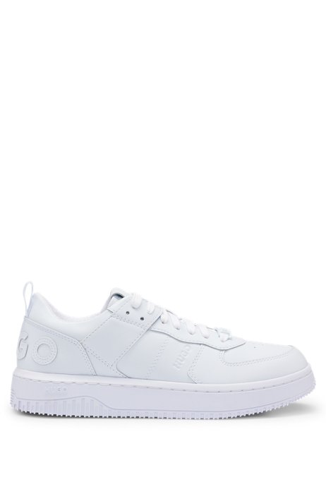 Low-top trainers with textured logo, White