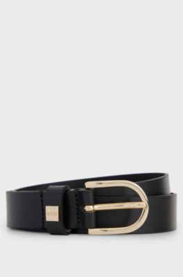 Italian-leather belt with gold-tone buckle, Black