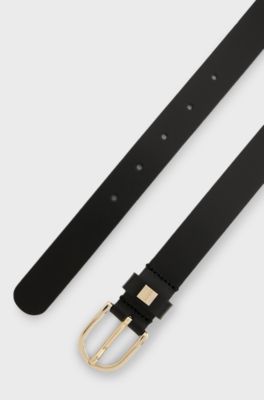 Italian-leather belt with gold-tone buckle, Black