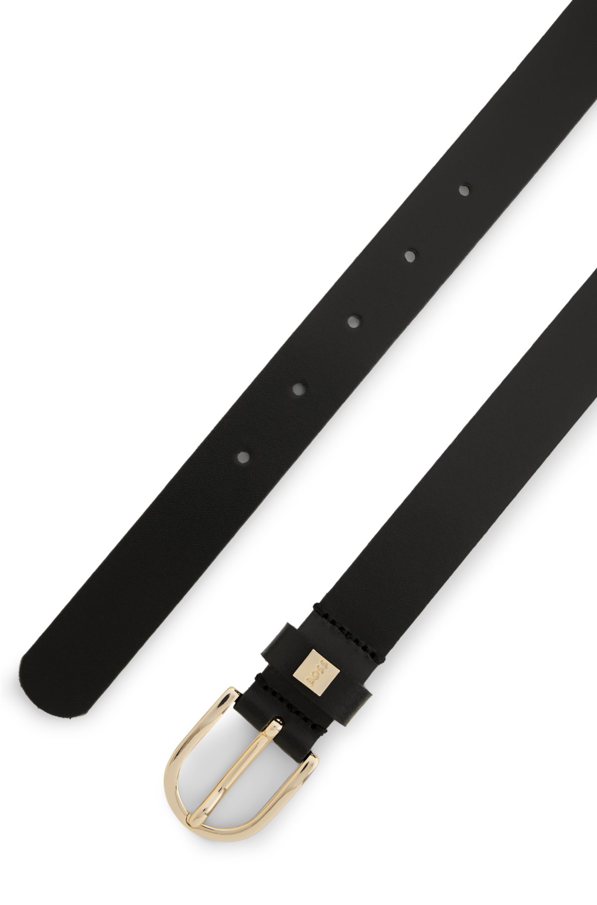 Italian-leather belt with gold-tone buckle, Black