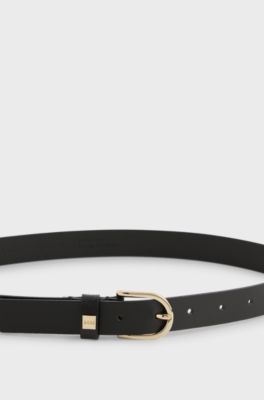 Italian-leather belt with gold-tone buckle, Black