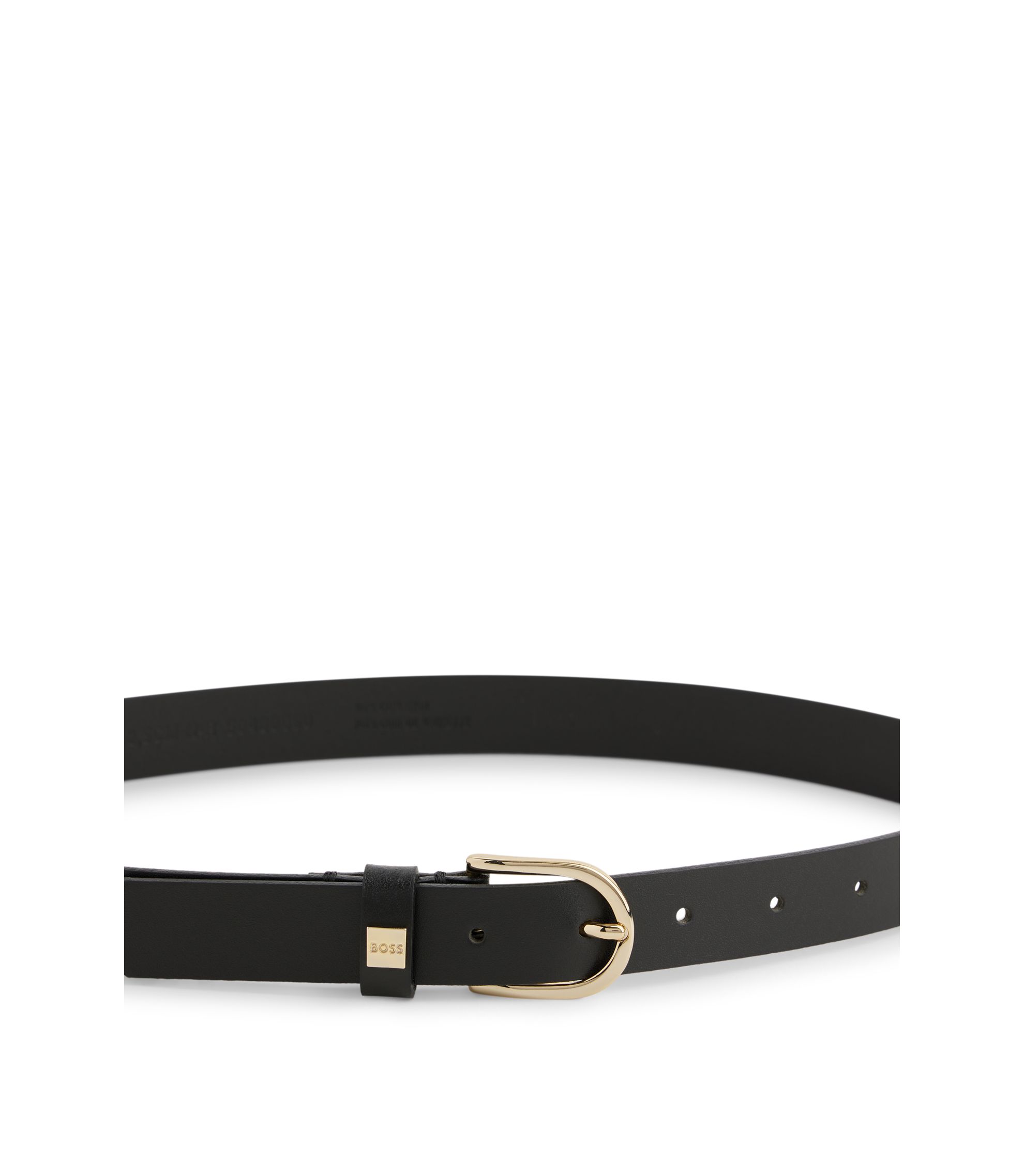 BOSS - イタリアンレザーベルト ゴールドトーンバックル - ブラック