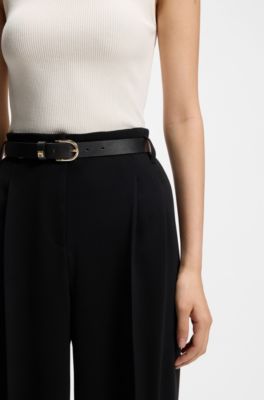 Italian-leather belt with gold-tone buckle, Black