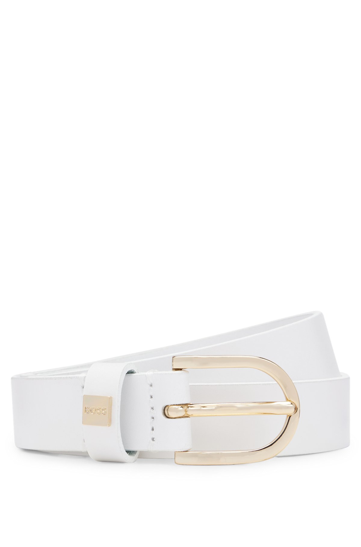 Italian-leather belt with gold-tone buckle, White