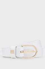 Italian-leather belt with gold-tone buckle, White