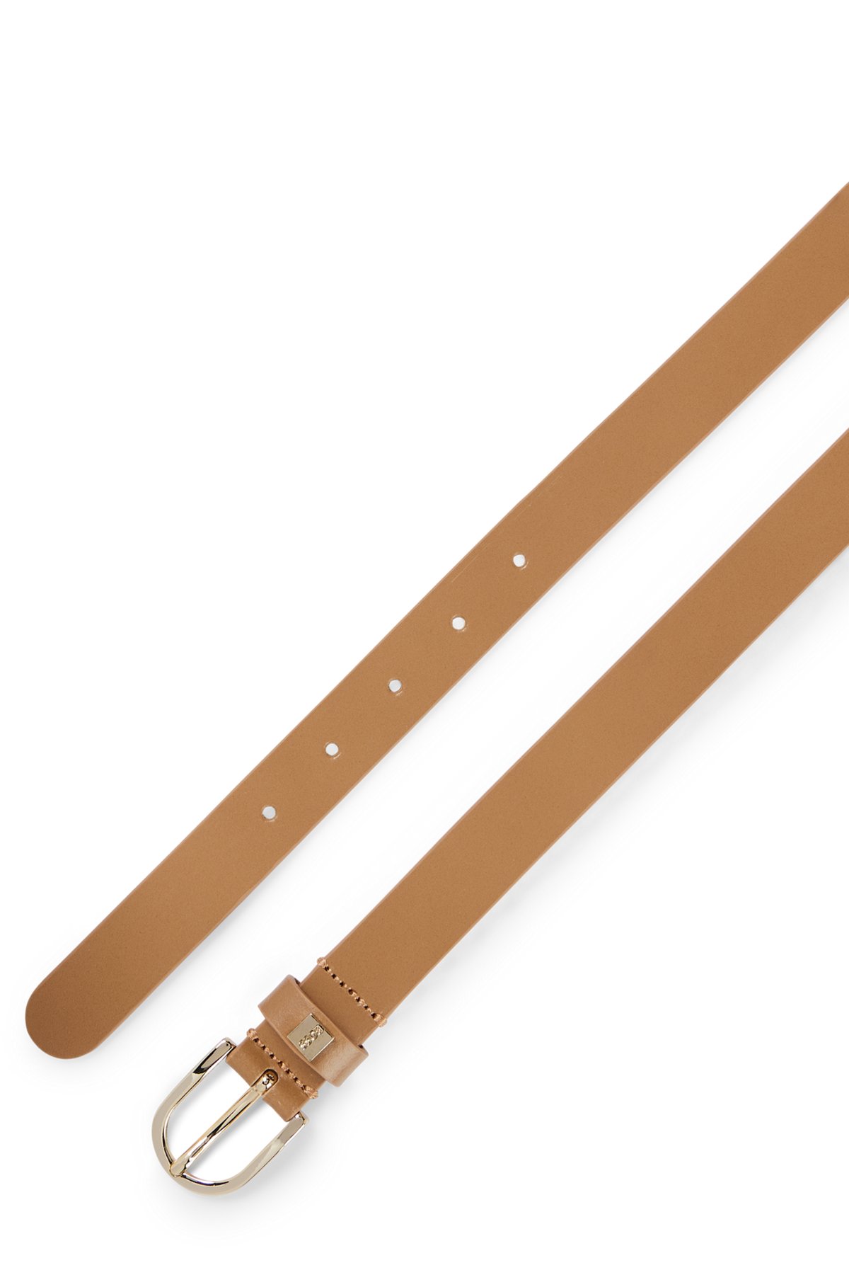 Italian-leather belt with gold-tone buckle, Brown