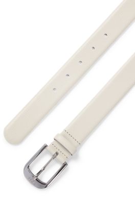 Italian-made grained-leather belt with logo-engraved buckle, Natural