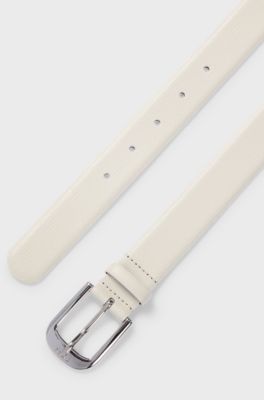 Italian-made grained-leather belt with logo-engraved buckle, Natural
