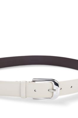 Italian-made grained-leather belt with logo-engraved buckle, Natural