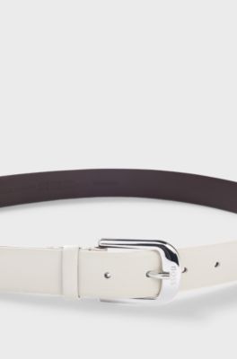 Italian-made grained-leather belt with logo-engraved buckle, Natural
