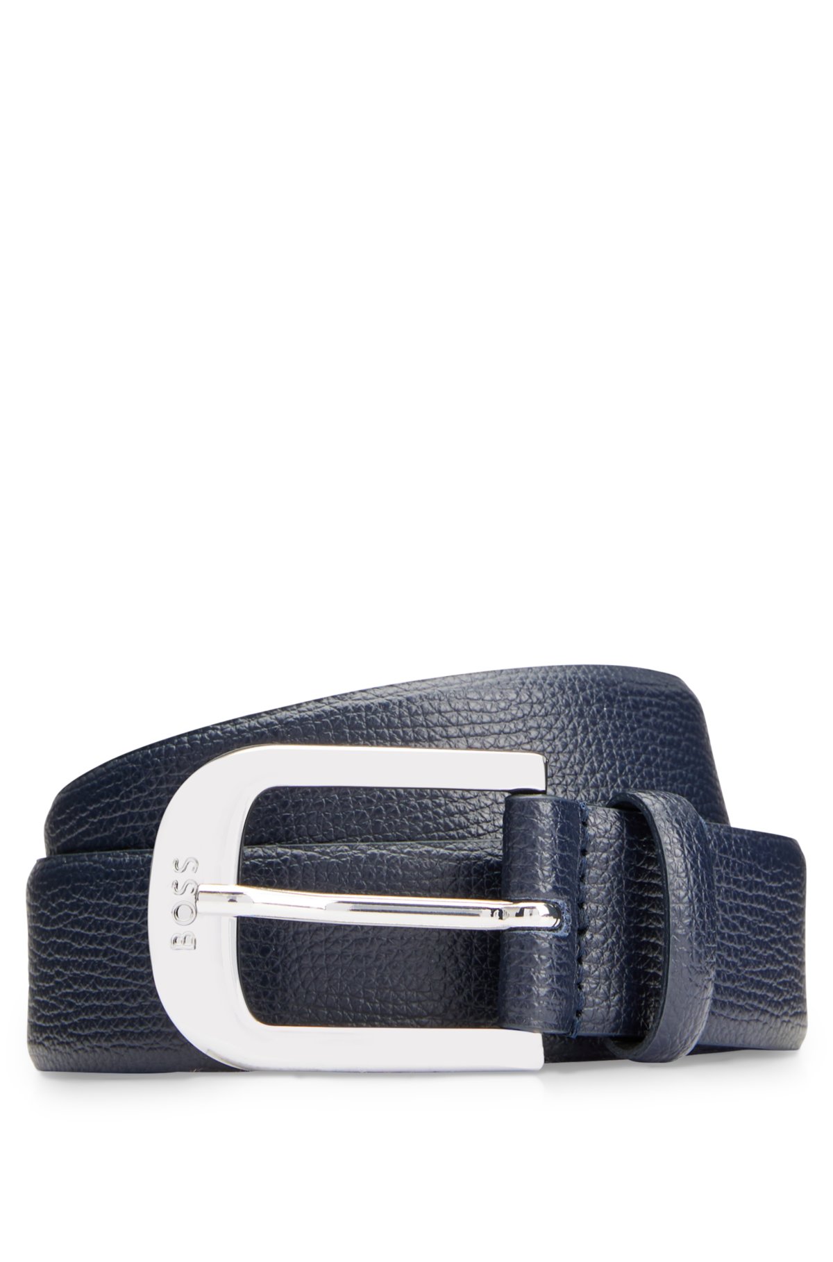 gefertigter Gürtel aus Leder BOSS Italien In Logo-Schließe genarbtem mit -
