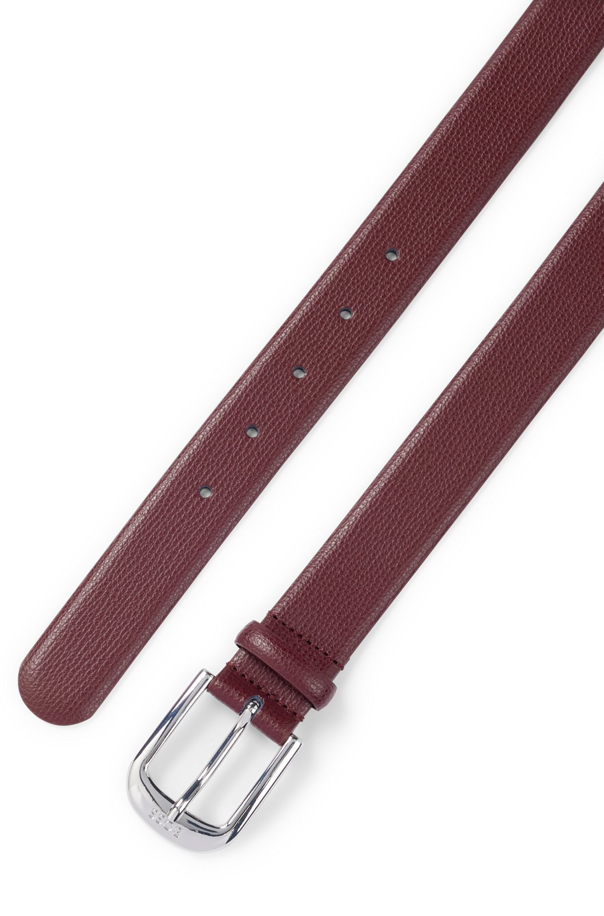 Italian-leather belt with engraved-logo buckle, Dark Red