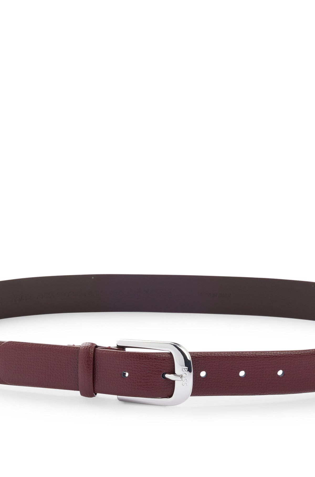 Italian-leather belt with engraved-logo buckle, Dark Red